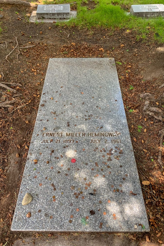 Hemingway's final resting place in is in the Ketchum Cemetery, next to his fourth wife Mary and two of his sons. It's usually covered in trinkets, and often there's a bottle of spirits placed nearby.