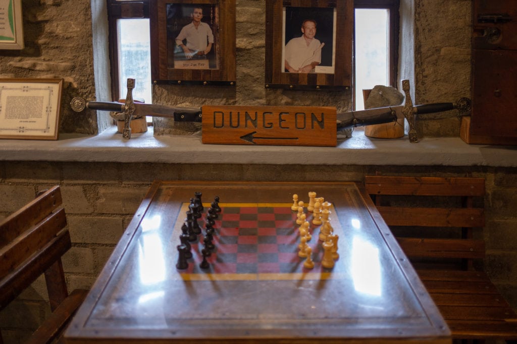 A chess board in the game room.