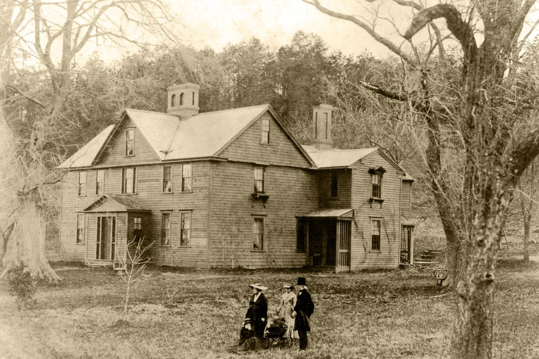 Orchard House and the Alcotts, c. 1865.