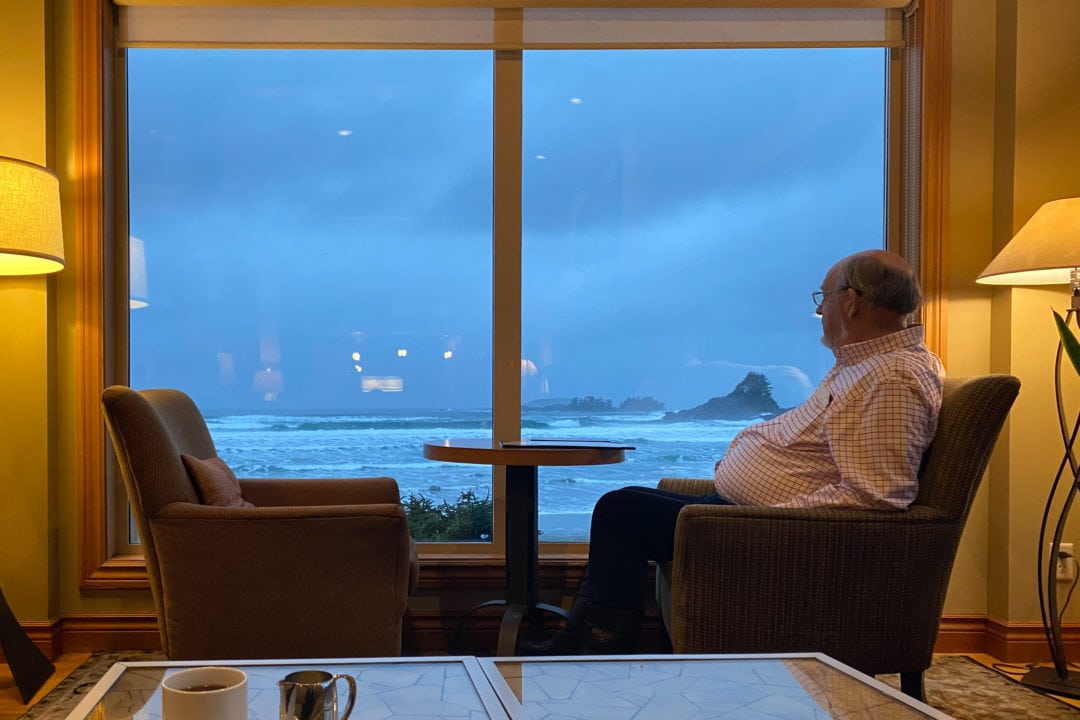 Many guests enjoy the storm from the Great Room of Long Beach Lodge Resort.