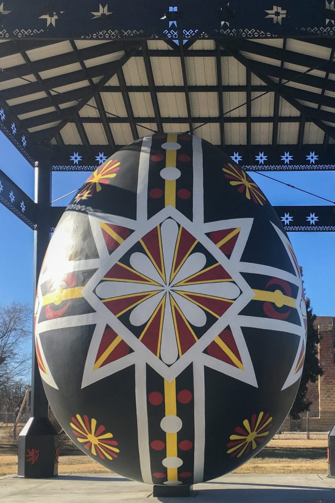 The hand painted, 20-foot-tall egg