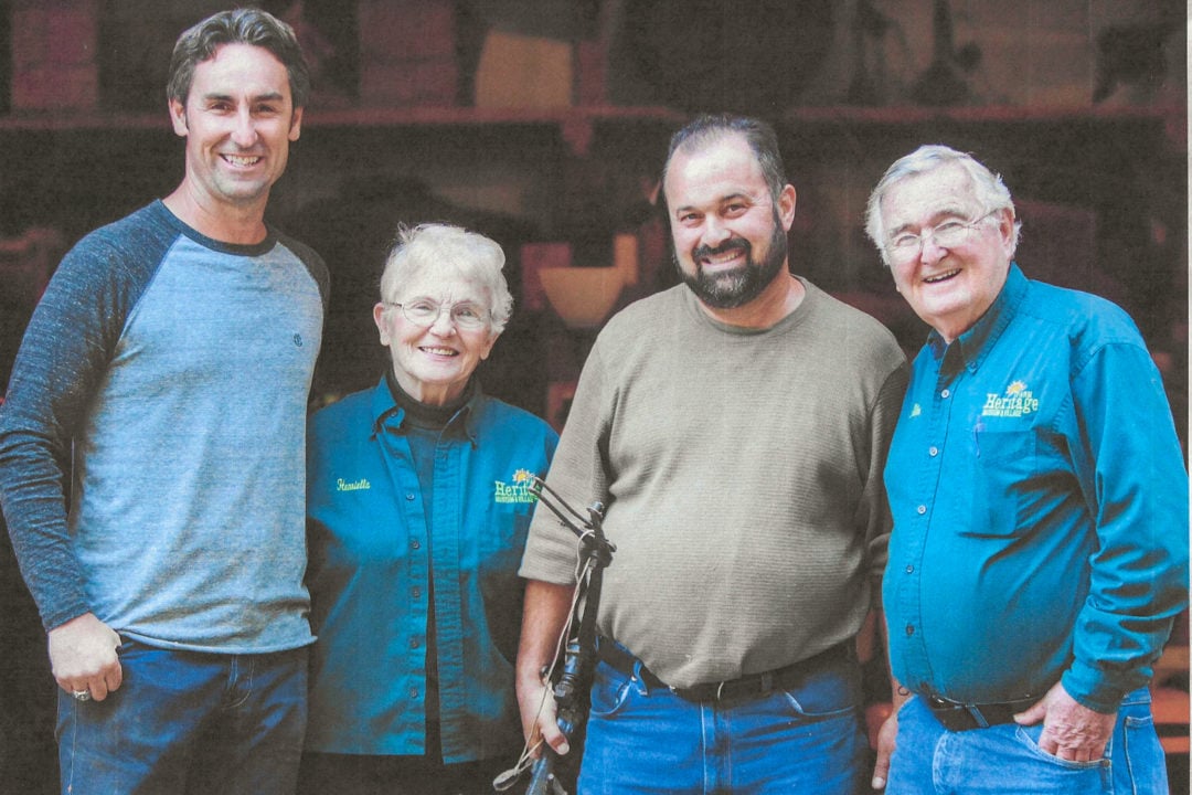 American Pickers cohost Mike Wolfe, Henriella Perry, cohost Frank Fritz, and Mike Perry.