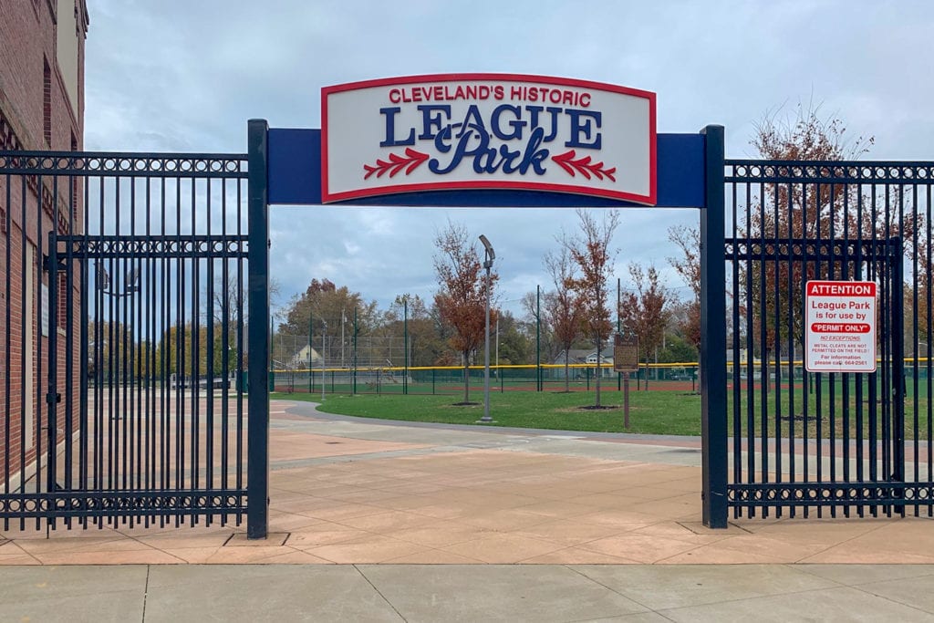 The entrance to League Park.