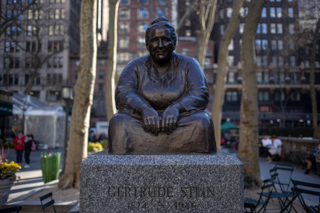Gertrude Stein in Bryant Park.