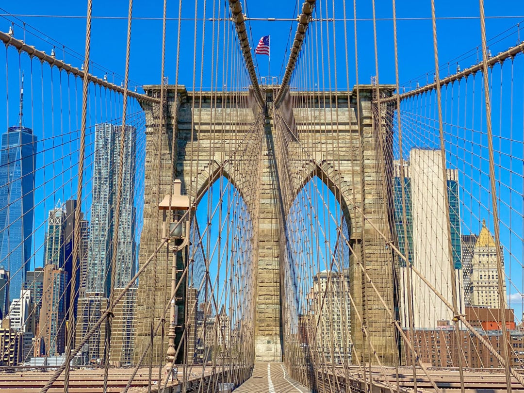 One of the most iconic structures in New York City is the Brooklyn Bridge, which connects lower Manhattan to downtown Brooklyn.