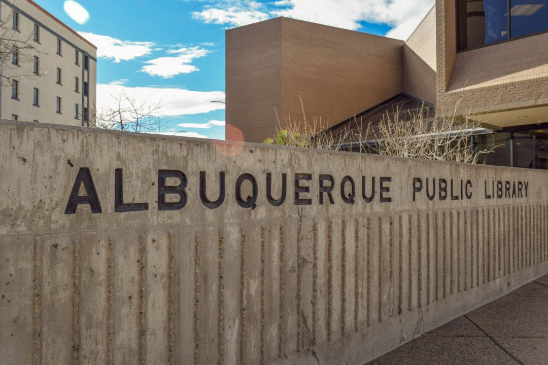 Engraved concrete at the main branch of the Albuquerque Public Library