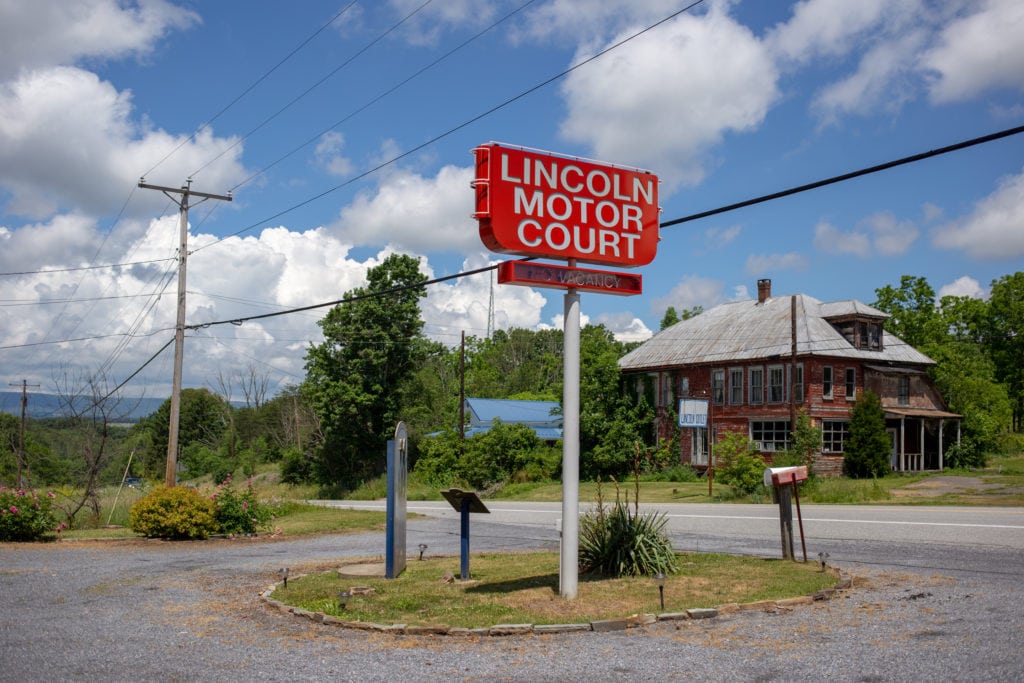 The motor court is located on the historic Lincoln Highway.