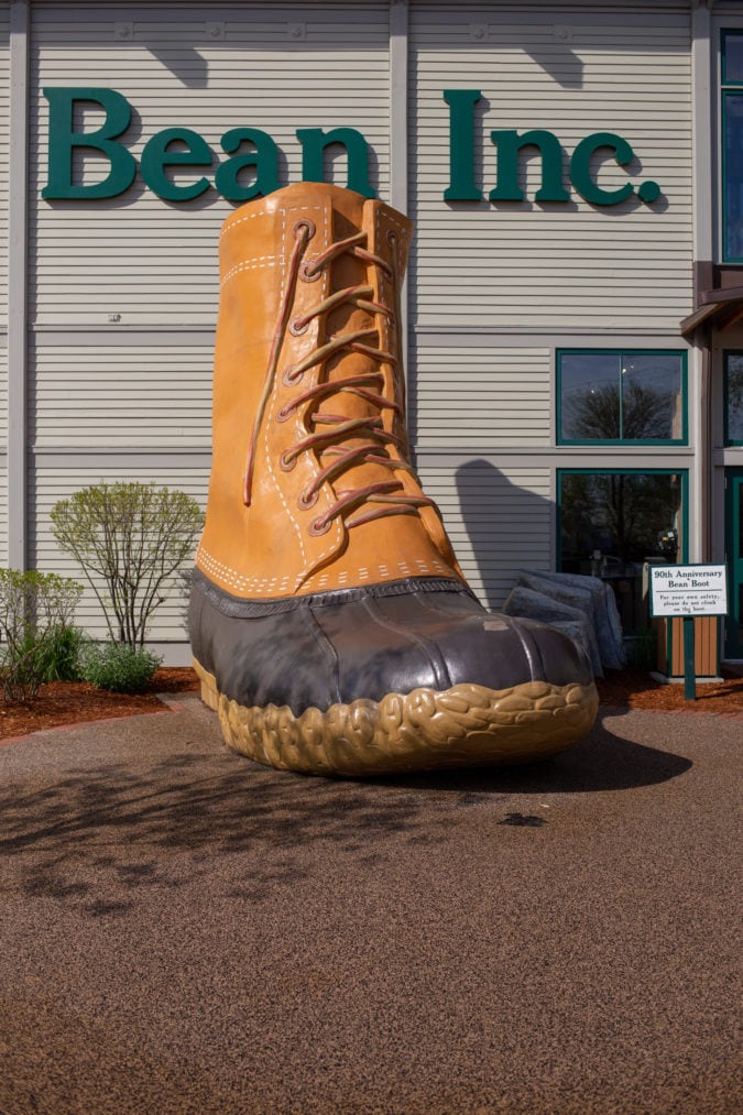 An oversized Bean boot outside of the L L Bean flagship store