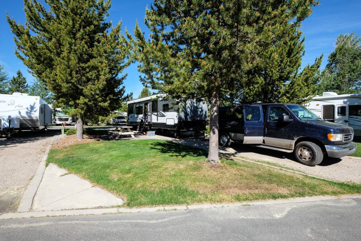 rv parked at a yellowstone national park campground