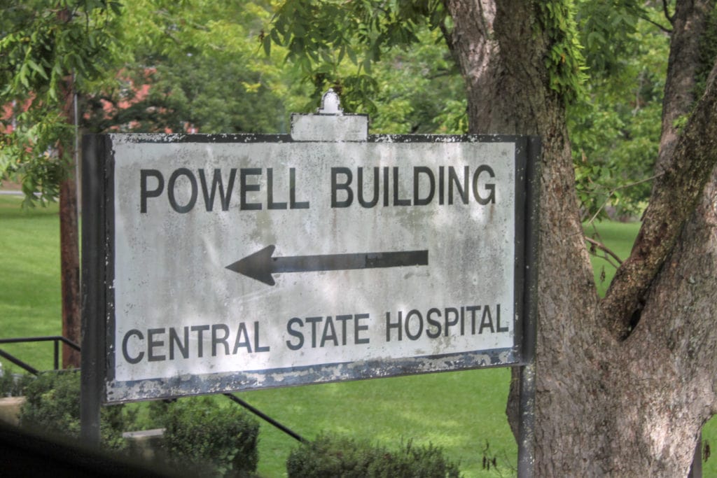 Directional signage at Central State Hospital.