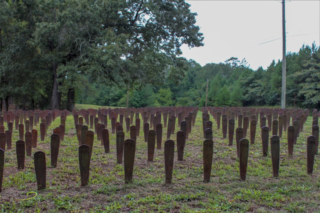 Unmarked graves at Cedar Lane Cemetery.