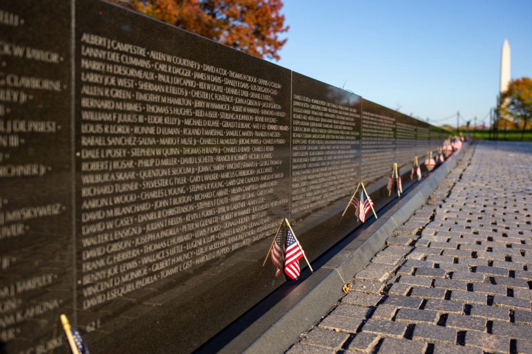 The Vietnam Veterans Memorial, designed by the 21-year-old architecture student Maya Lin, was dedicated on November 11, 1982. A reading of each engraved name at the Washington National Cathedral took 56 hours to complete.