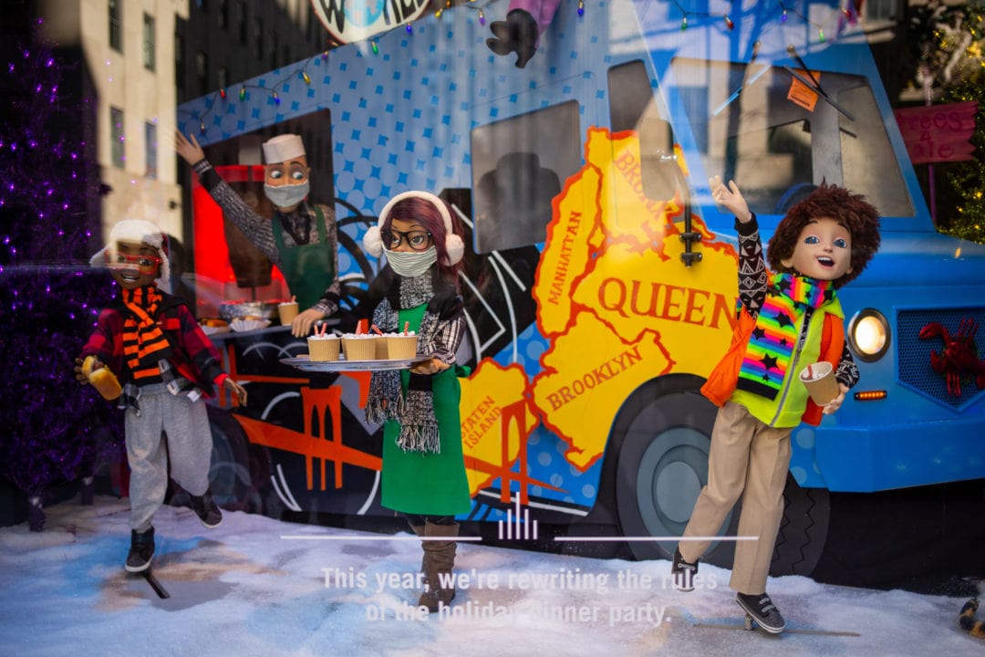At Saks, holiday dinner is served outdoors from a food truck.