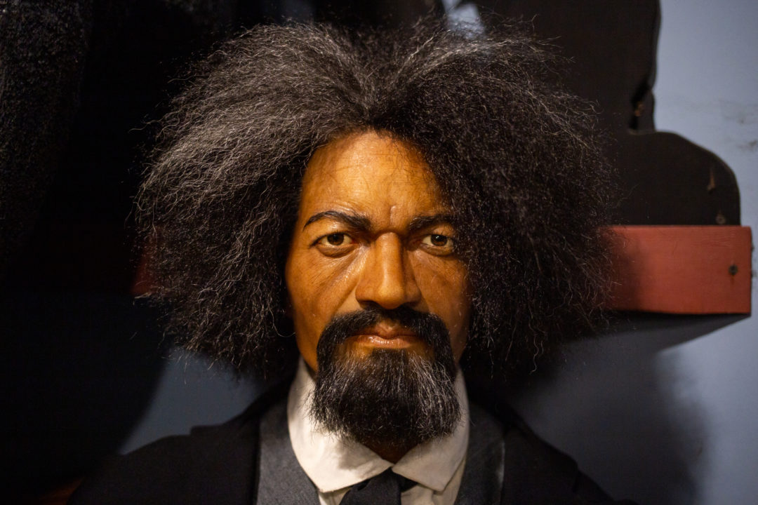 A realistic wax figure of Frederick Douglass