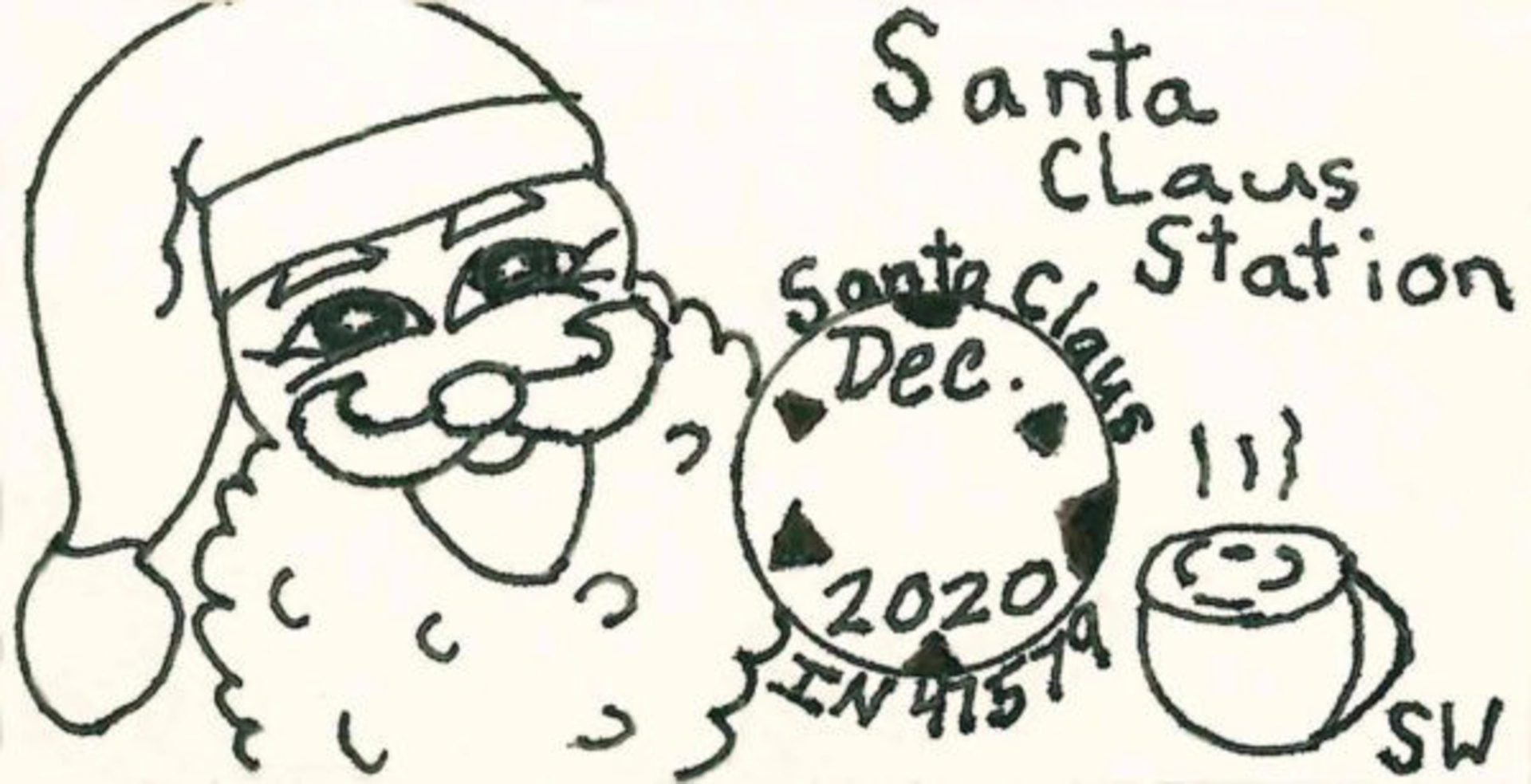 Santa Claus, Indiana's 2020 Holiday postmark by Summer Weedman