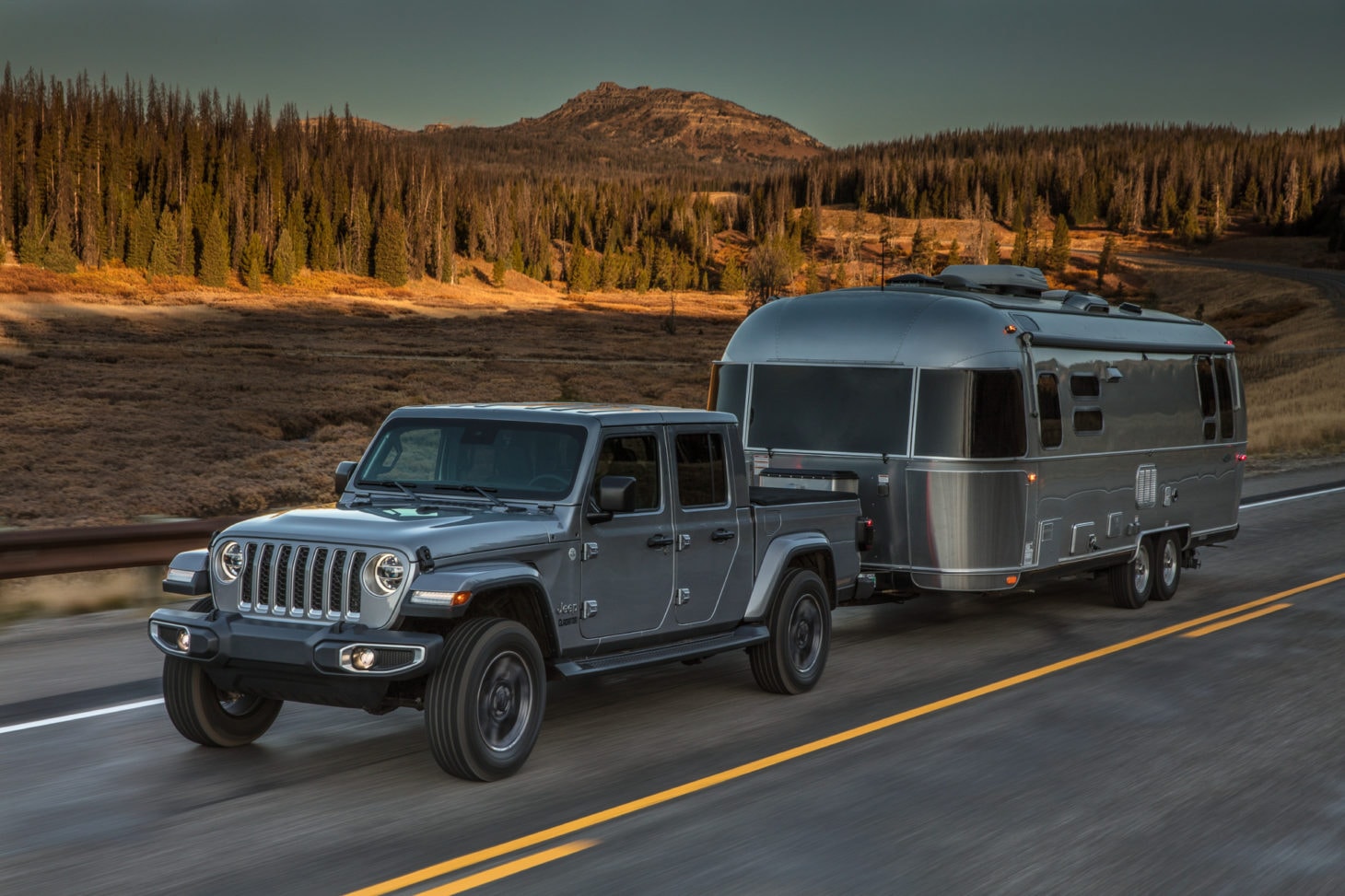 Jeep pickup truck towing Airstream