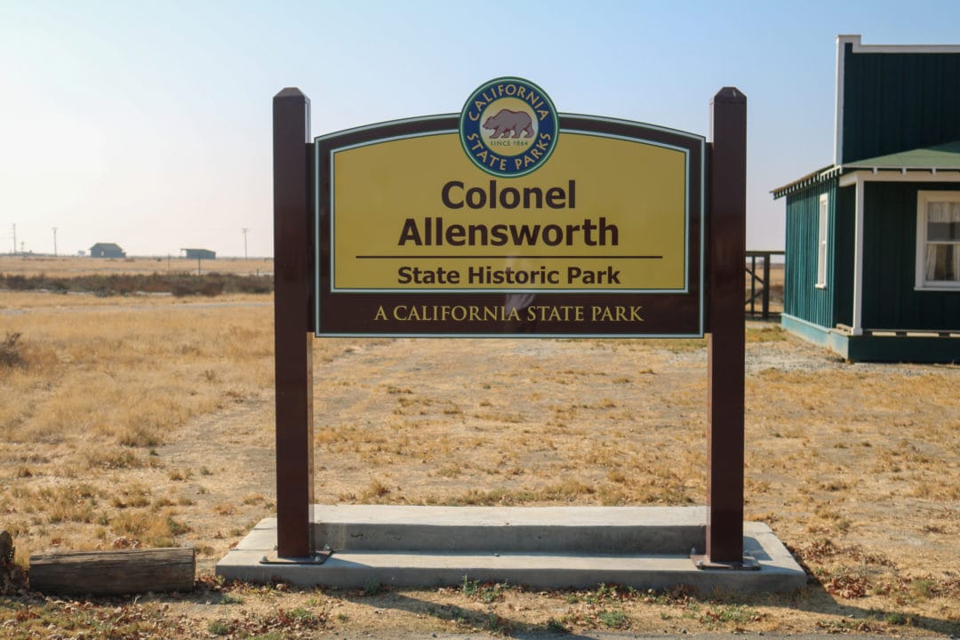 Entrance sign to Colonel Allensworth State Historic Park.