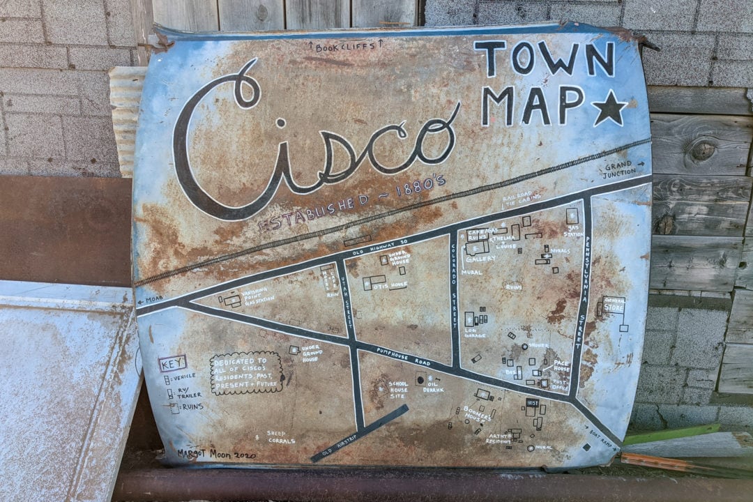 A map of Cisco on an old car roof.