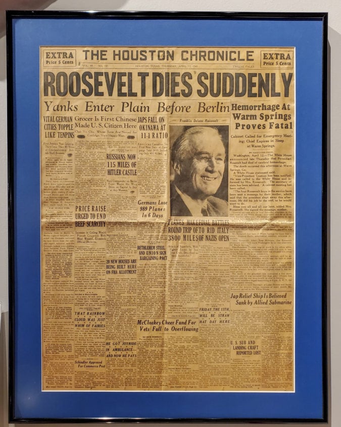 Newspaper announcing FDR's death.