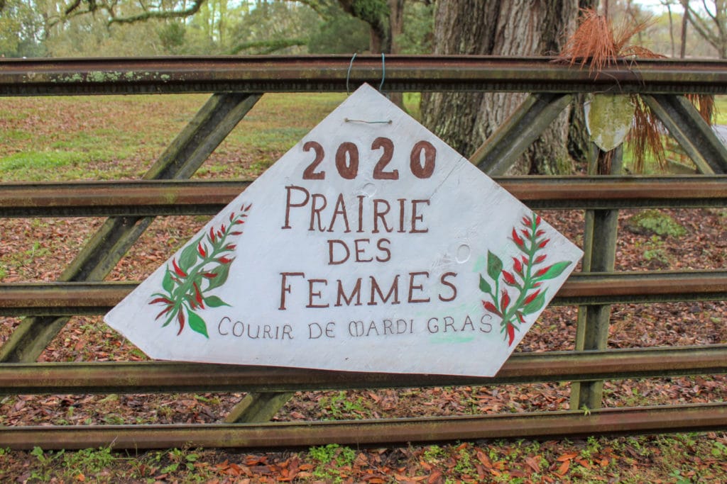 The sign for the Prairie des Femmes Courir de Mardi Gras