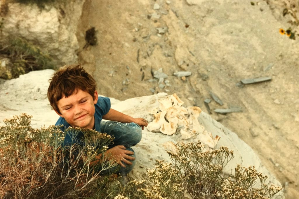 A young boy finds a mosasaur skull