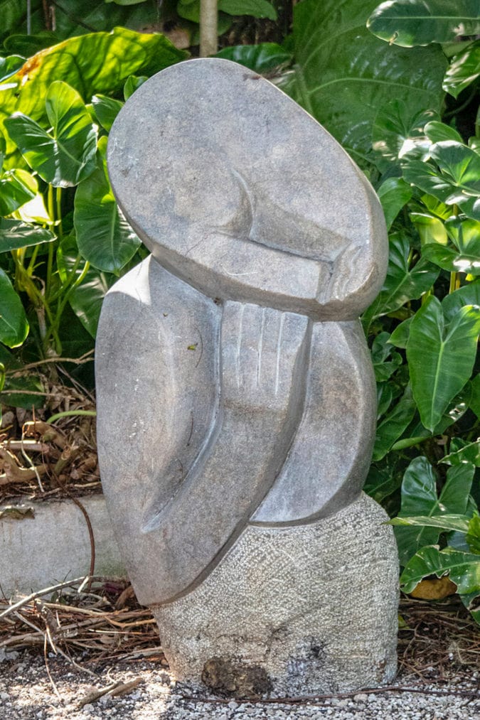 African Shona sculpture on display in the waterfall garden.