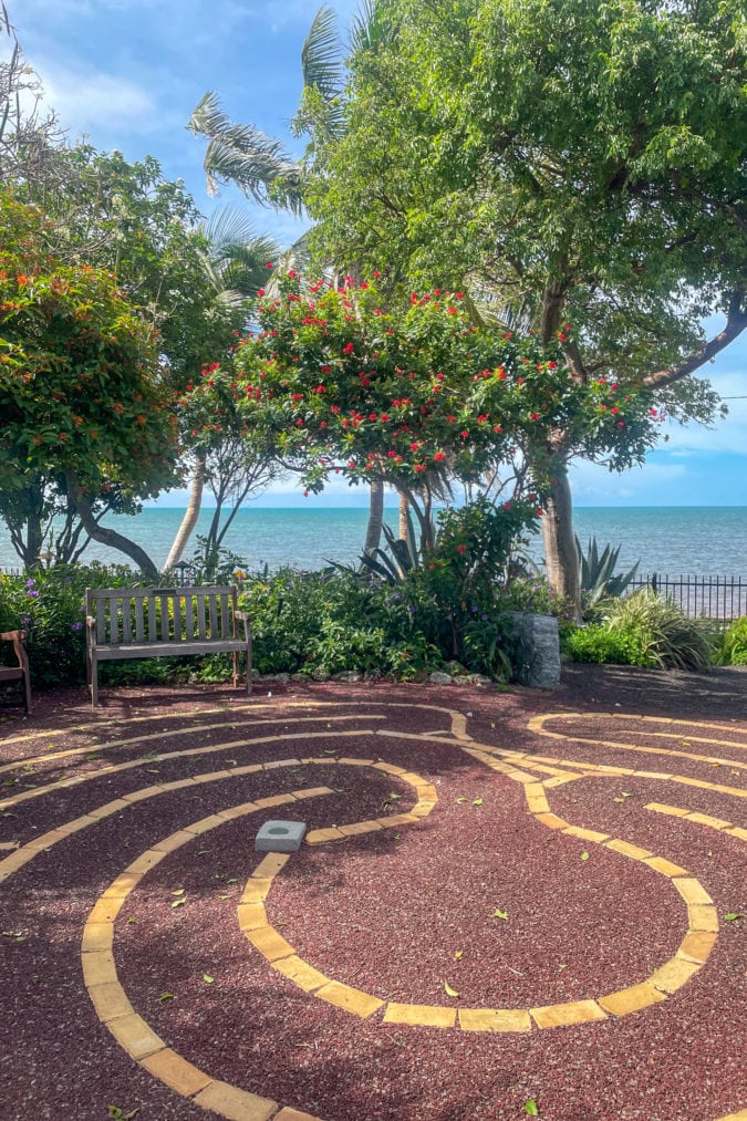 Labyrinth with a view of the beach and the ocean.