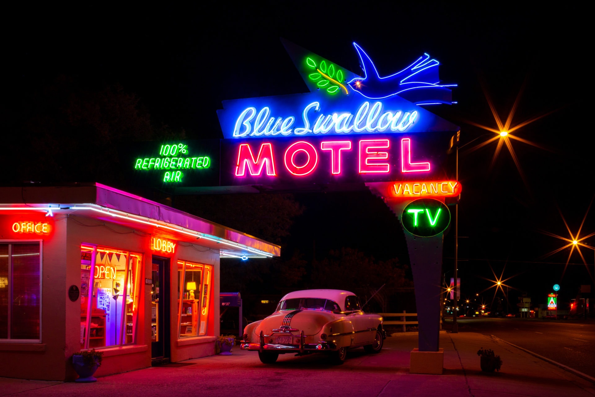 the blue swallow motel at night