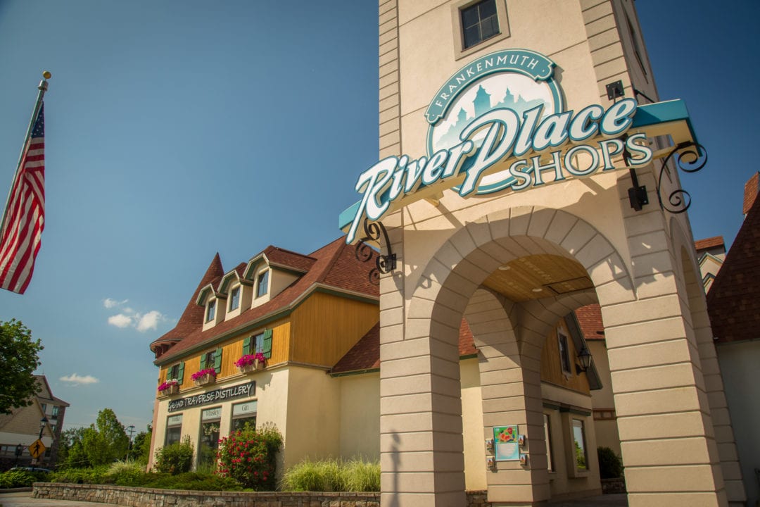 the exterior of frankenmuth's river place shops