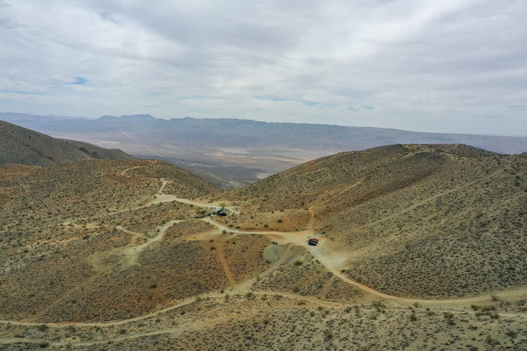 An aerial view of a desert trail system