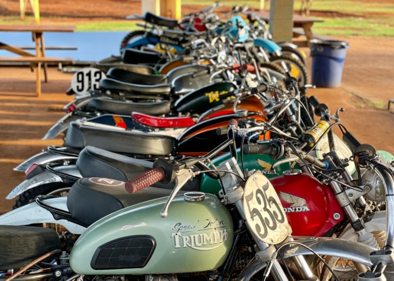 A row of vintage motorcycles