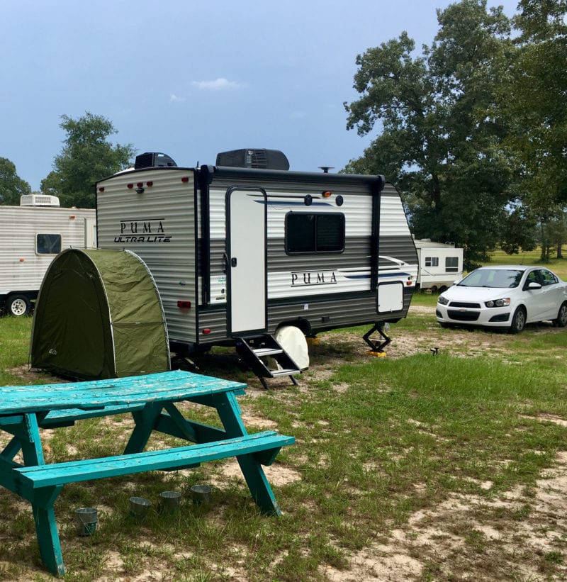 a camper parked outside