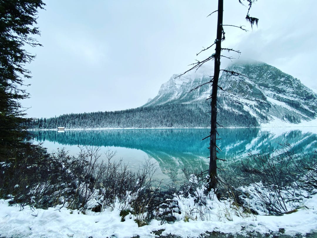 A view of the water at Lake Louise in Banff National Park during the winter months.