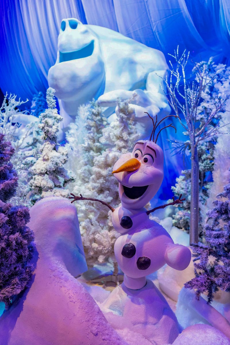 a snowman character in a winter scene
