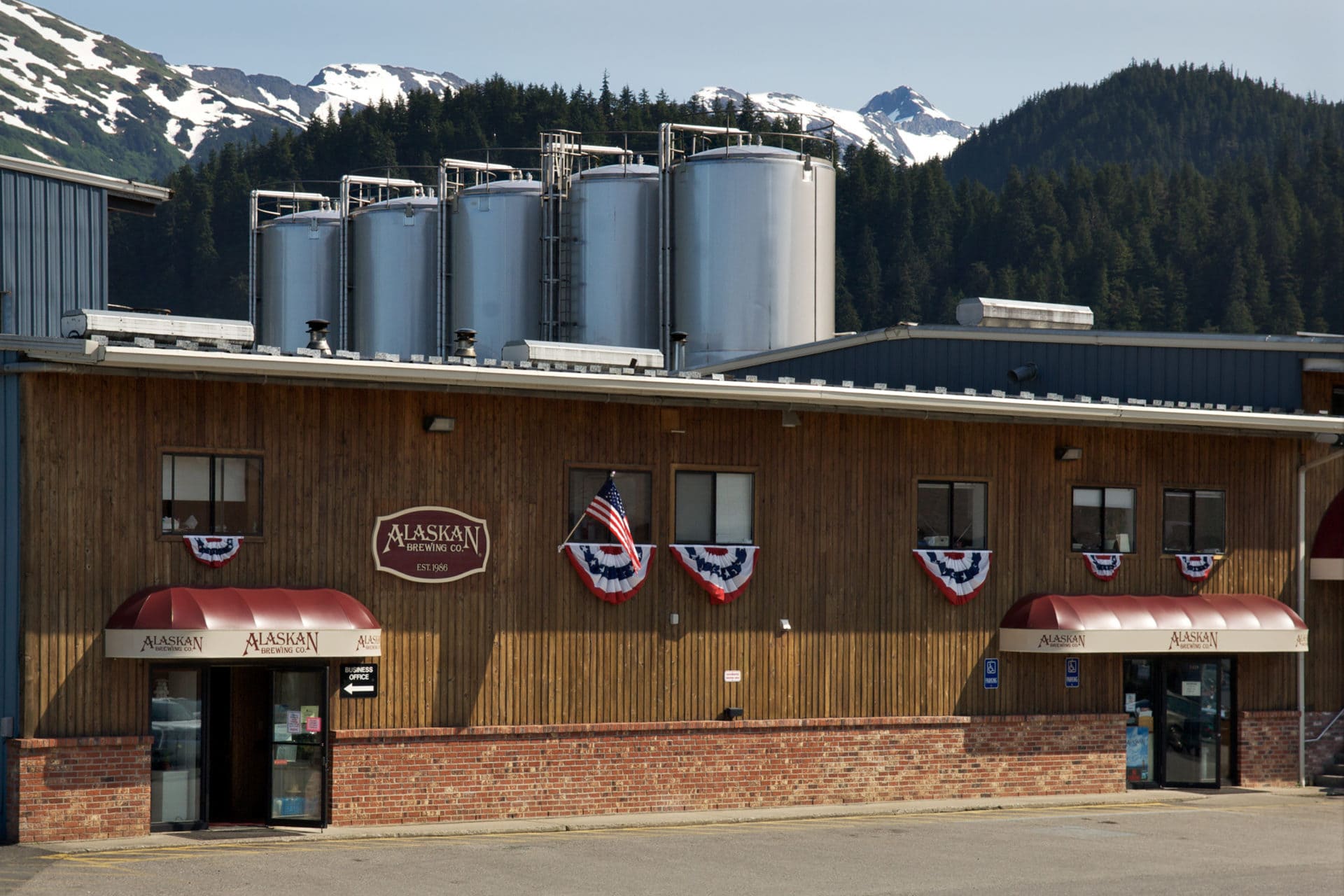 the brick and wood building housing the alaskan brewing company