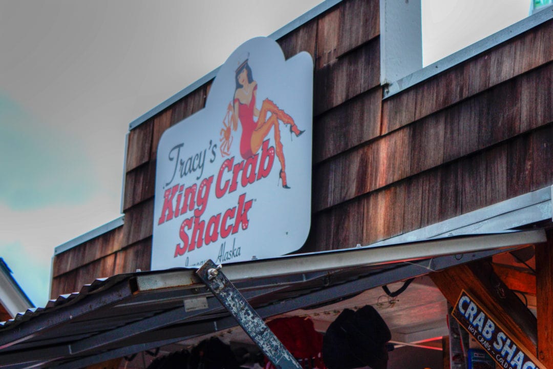 A sign on a building reading "Tracy's King Crab Shack"