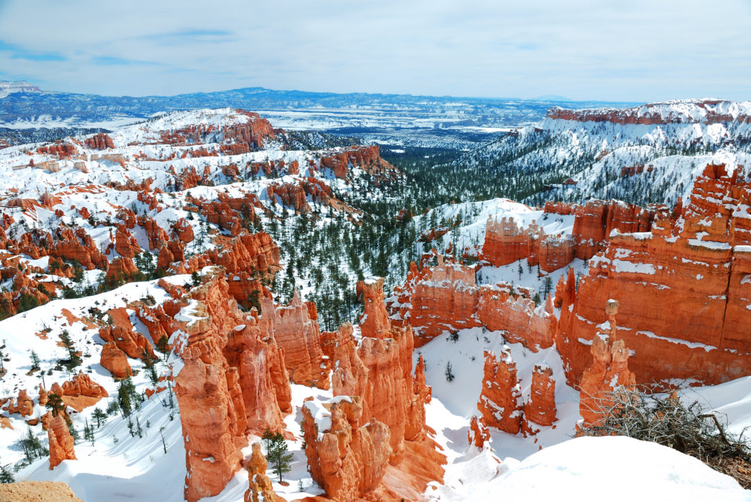 Snow-capped rocks at Bryce Canyon National Park.