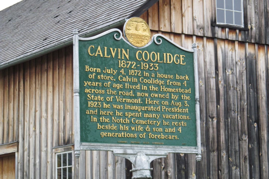 a sign for the president calvin coolidge state historic site