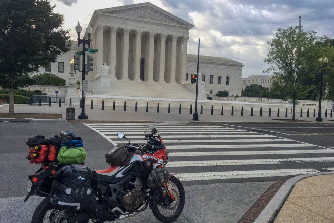 a motorcycle parked in front of the united states supreme court
