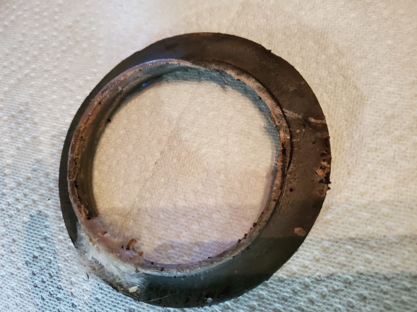 Old toilet gasket in an RV