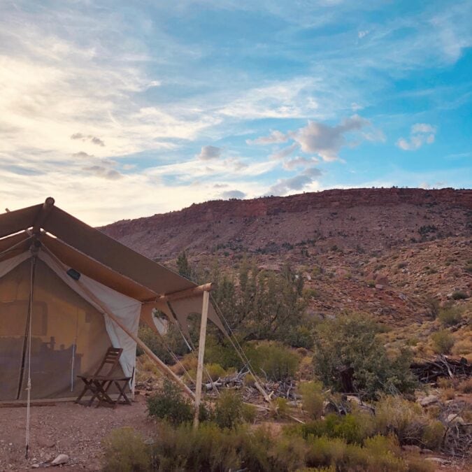 Safari tent campsite in red rock canyon
