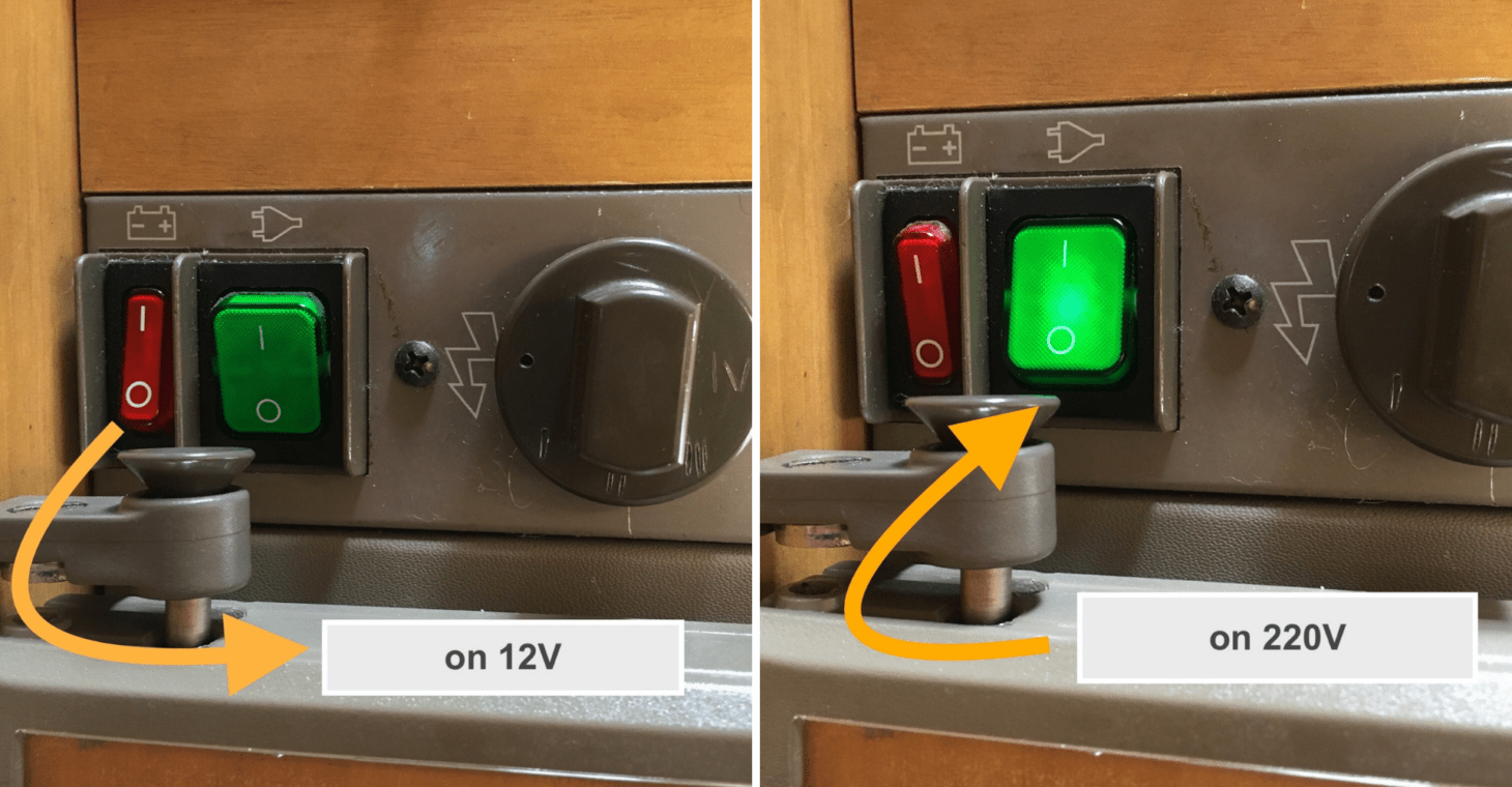 Three-way RV fridge running on 12V versus run-on on 220V