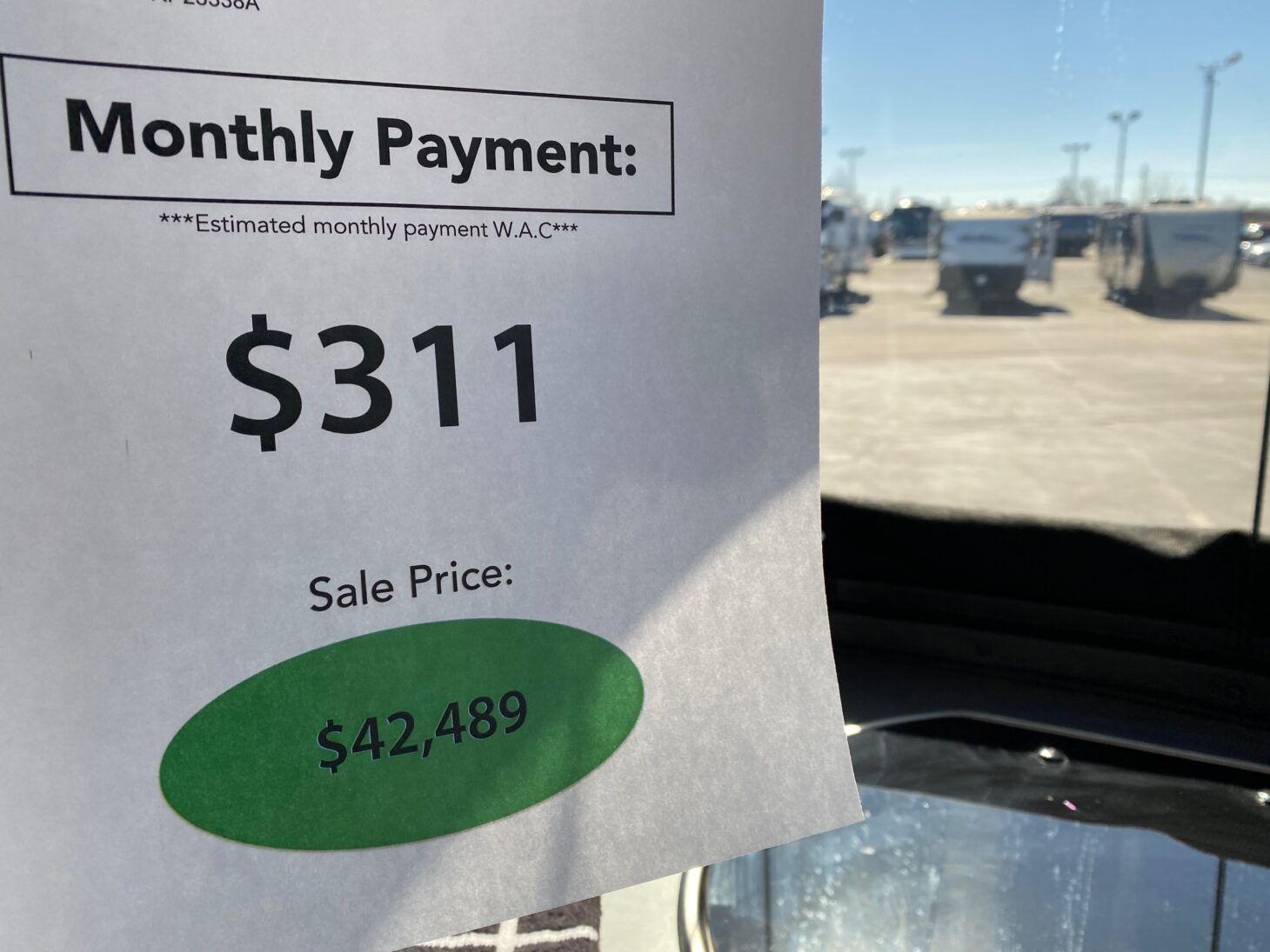 Monthly payment pricing for an RV