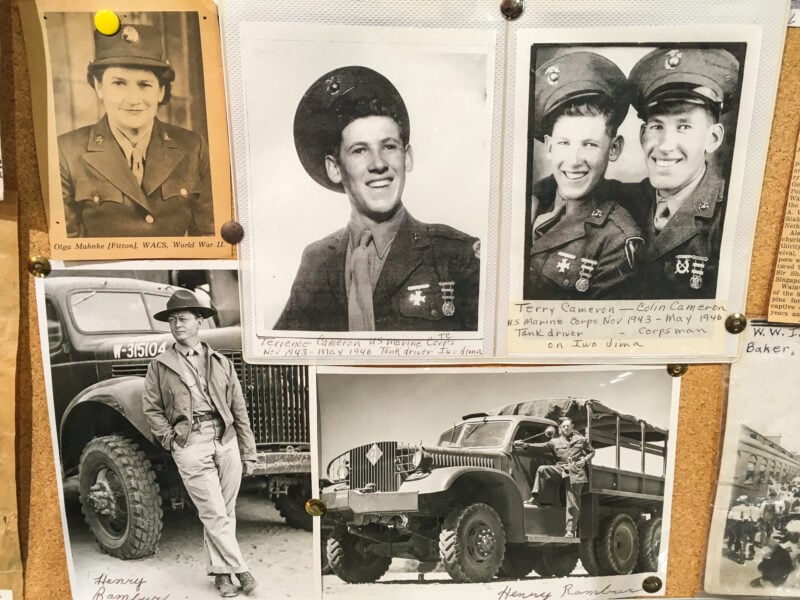 Photo display of WWII soldiers at museum