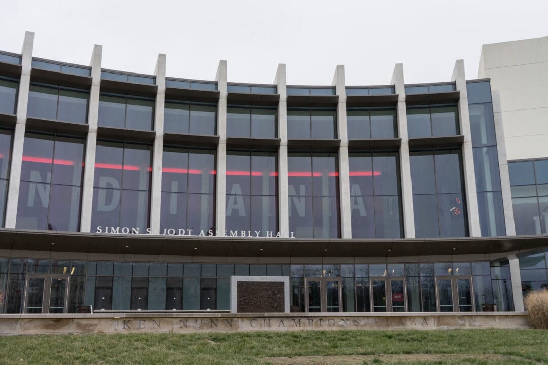 Exterior of Assembly Hall basketball arena in Bloomington, Indiana