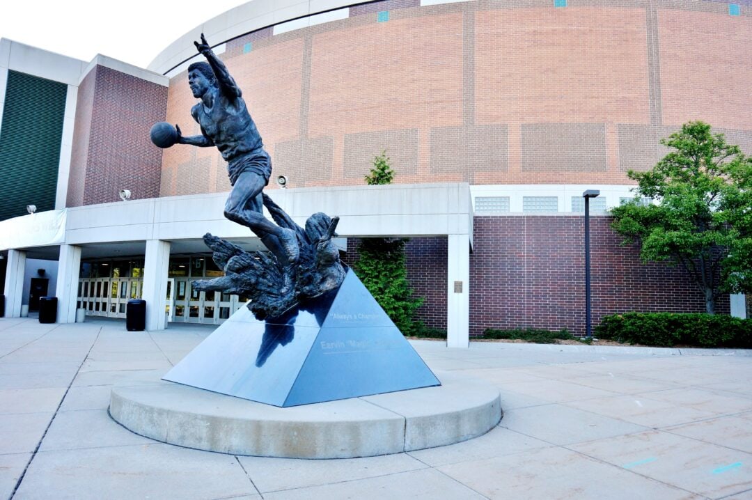 Statue in front of the Breslin Center in East Lansing at Michigan State University