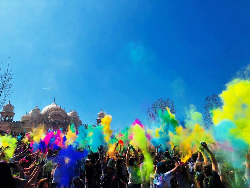 Powdered colors thrown in the air in celebration of Holi