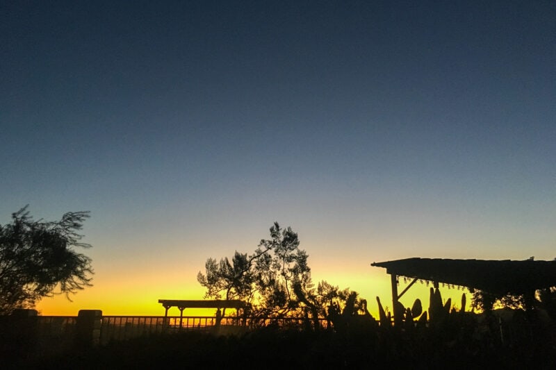 silhouettes of a desert landscape at sunset