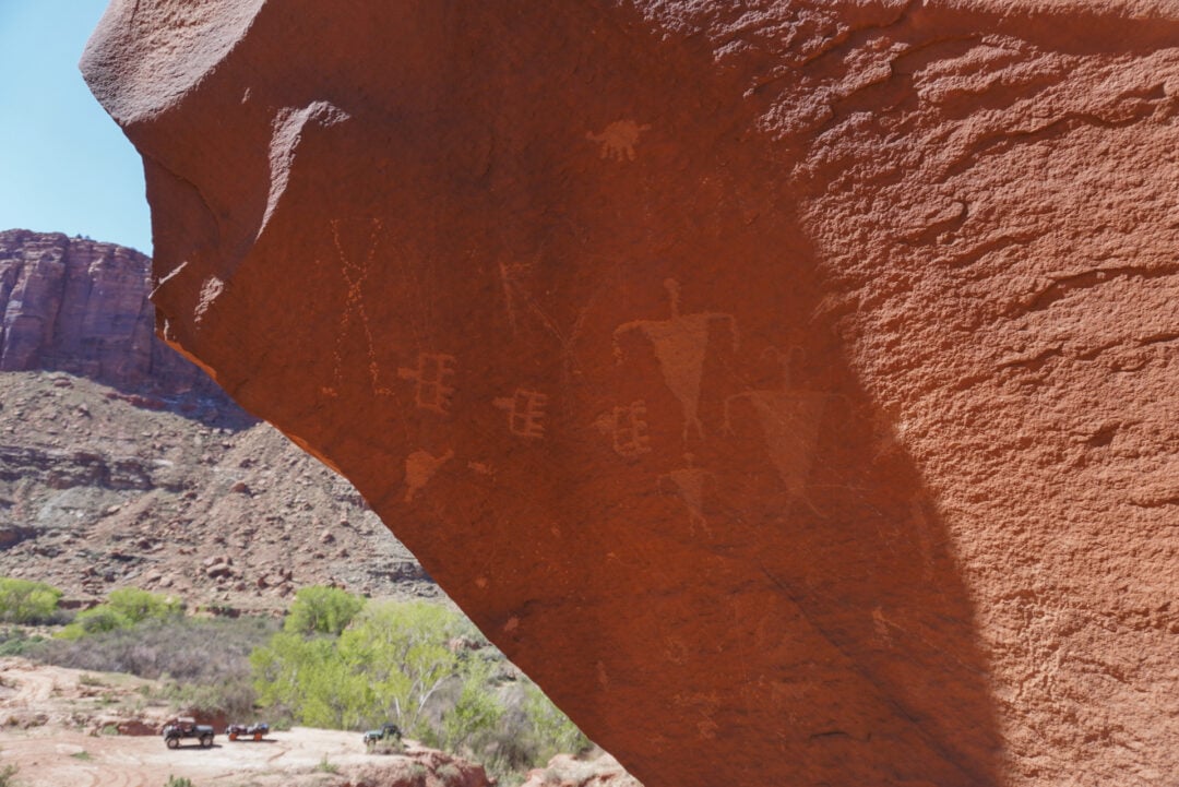 Petroglyphs carved into a rock face