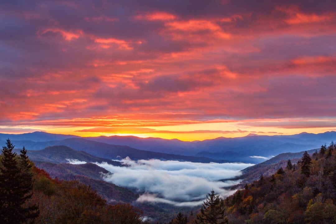 Sunset overlooking the Great Smoky Mountains